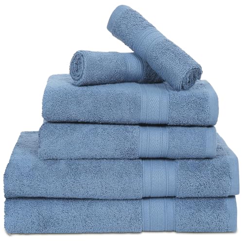 Ambra Linens 500 GSM Highly Absorbent Towels Set 100% Cotton Soft and Plush All Seasons Use Large Everyday Use Durable Face, Bath and Hand Towels (6 Pieces Towel Set, Sky Blue) - Image 1