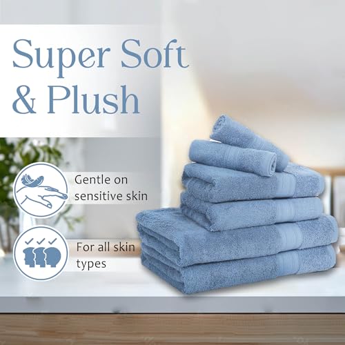 Ambra Linens 500 GSM Highly Absorbent Towels Set 100% Cotton Soft and Plush All Seasons Use Large Everyday Use Durable Face, Bath and Hand Towels (6 Pieces Towel Set, Sky Blue) - Image 2