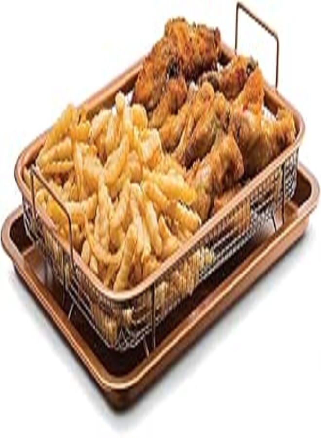 Beauenty Deluxe Air Fry Baking Pan，Nonstick Crisper Tray, Fry Food Without Oil or Unhealthy Fats Barbecue Basket for Baking and Crispy Foods(Q1)