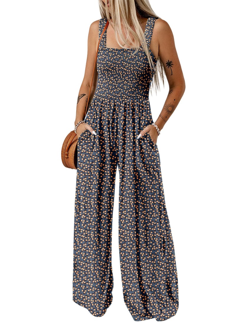 Dokotoo Womens Plus Size Jumpsuits for Women Overalls 2025 Fashion Loose Casual Wide Leg One Piece Sleeveless Printed Jumpsuit Long Pant Rompers with Pockets Blue XX-Large - Image 1