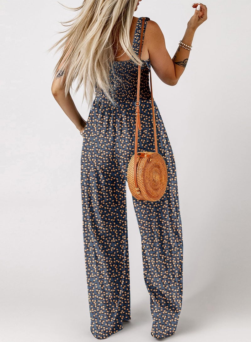 Dokotoo Womens Plus Size Jumpsuits for Women Overalls 2025 Fashion Loose Casual Wide Leg One Piece Sleeveless Printed Jumpsuit Long Pant Rompers with Pockets Blue XX-Large - Image 3