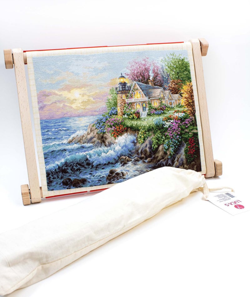 Luca-S SRL Needlework Frame, Embroidery Frame with Clips, Cross Stitch Tapestry Stitching (20 x 24 cm), Beige/Red - Image 4