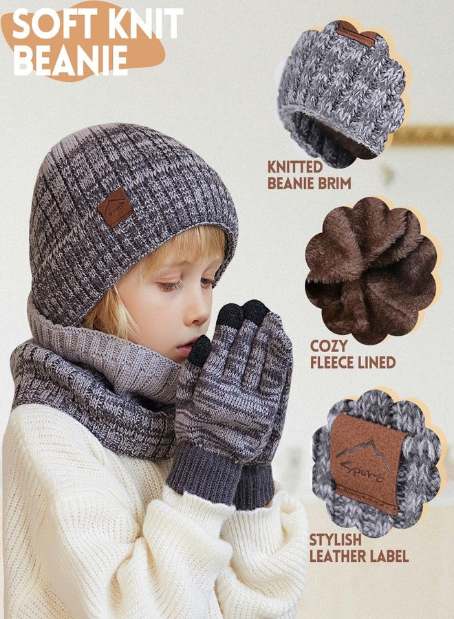 KMOLY Kids Winter Hat Gloves Scarf Set，Beanie hat Fleece Lining Touchscreen Gloves for Toddler Girls Boys (Black Mix) - Image 2