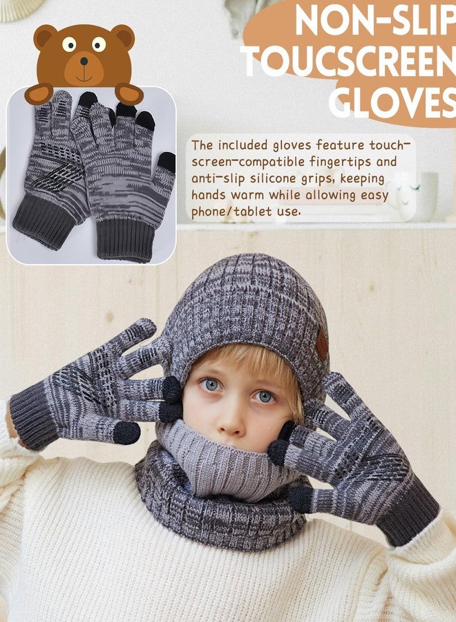 KMOLY Kids Winter Hat Gloves Scarf Set，Beanie hat Fleece Lining Touchscreen Gloves for Toddler Girls Boys (Black Mix) - Image 4