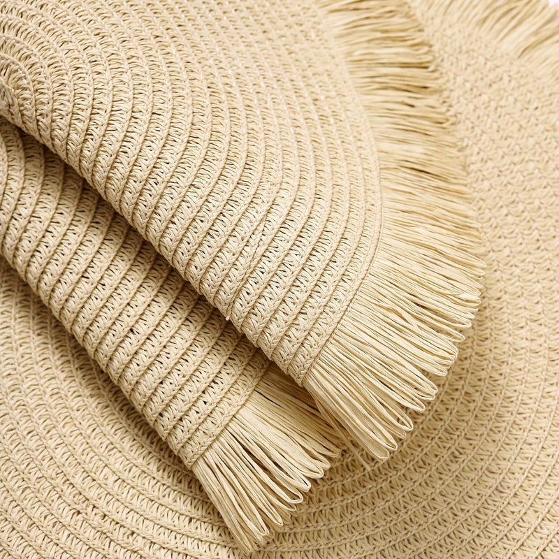 IcosaMro Beige Round Woven Placemats Set of 6 for Dining Table 15 Inch Braided Paper Boho Decorative Circle Jute Straw Place Mat for Wedding Christmas Thanksgiving Day Holiday Dinner Beige - Image 3