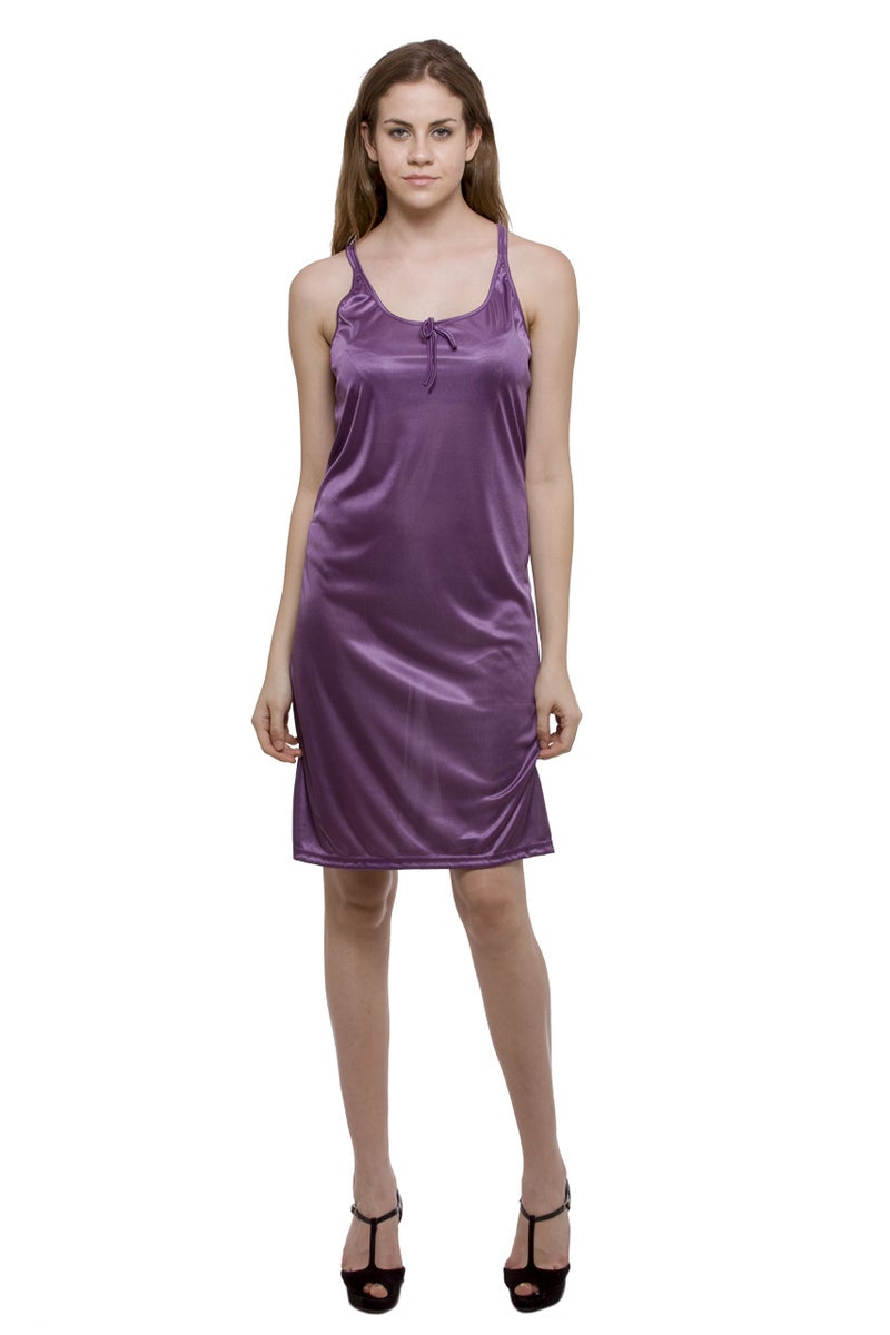 Ananqe Women's Satin Sleepwear -Knee Length Nightdress With Adjustable Straps, Sizes Xs-6Xl, 10 Colors Purple - Image 2