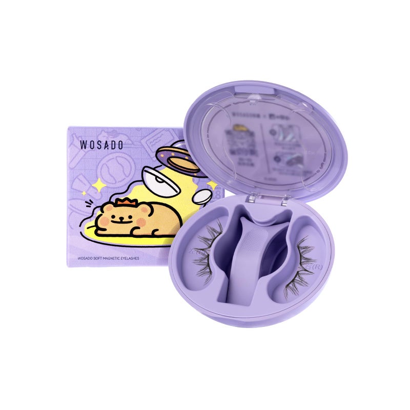 WOSADOÃ—BearisBug Soft Magnetic Eyelashes Kit with Applicator, [No.12 Iris Black] 21.5mm Reusable Glue-free Magnetic Lashes, Cruelty-free False Lashes, Waterproof, Lightweight, Suit for Heavy Makeup