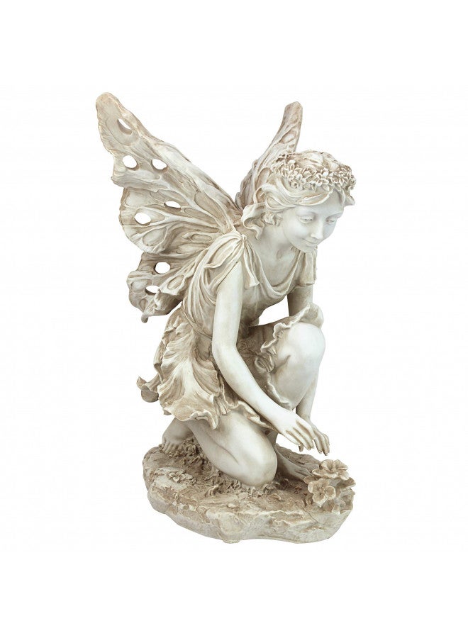 Design Toscano KY71004 Fiona The Flower Fairy Garden Statue, 17 Inch, Antique Stone - Image 1