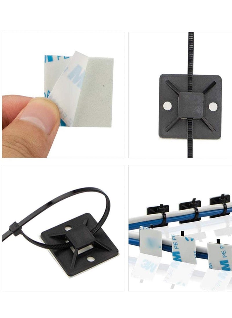 Generic - Cable Ties, 100Pcs Zip Tie Adhesive Mounts, Self Adhesive Cable Tie Base Holders, Adhesive Backed Mount with 500Pcs Nylon Cable Tie for Cable Management, DIY, Home, Office & Workshop - Image 1