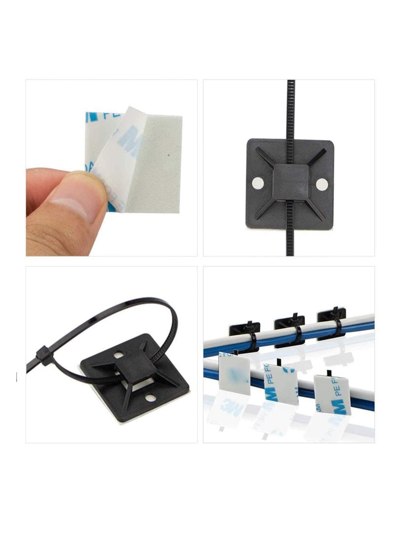 Generic - Cable Ties, 100Pcs Zip Tie Adhesive Mounts, Self Adhesive Cable Tie Base Holders, Adhesive Backed Mount with 500Pcs Nylon Cable Tie for Cable Management, DIY, Home, Office & Workshop - Image 1