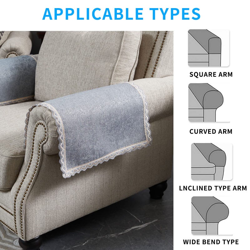MINJIATEX Couch arm Covers,Non-Slip lace Sofa arm Covers Set of 2 Washable Sofa armrests Covers for Living Room Recliner Chair arm Cover Protectors for Leather Sofa armrest slipcover (GYDF-Grey) - Image 5