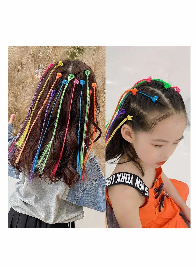 Generic Children's Hair Extensions with Hair Clips, Clip-on Rainbow Neon Braid Hair Extensions for Girls Hair Decoration Birthday Party Good for Children's Show 24Pcs - Image 2