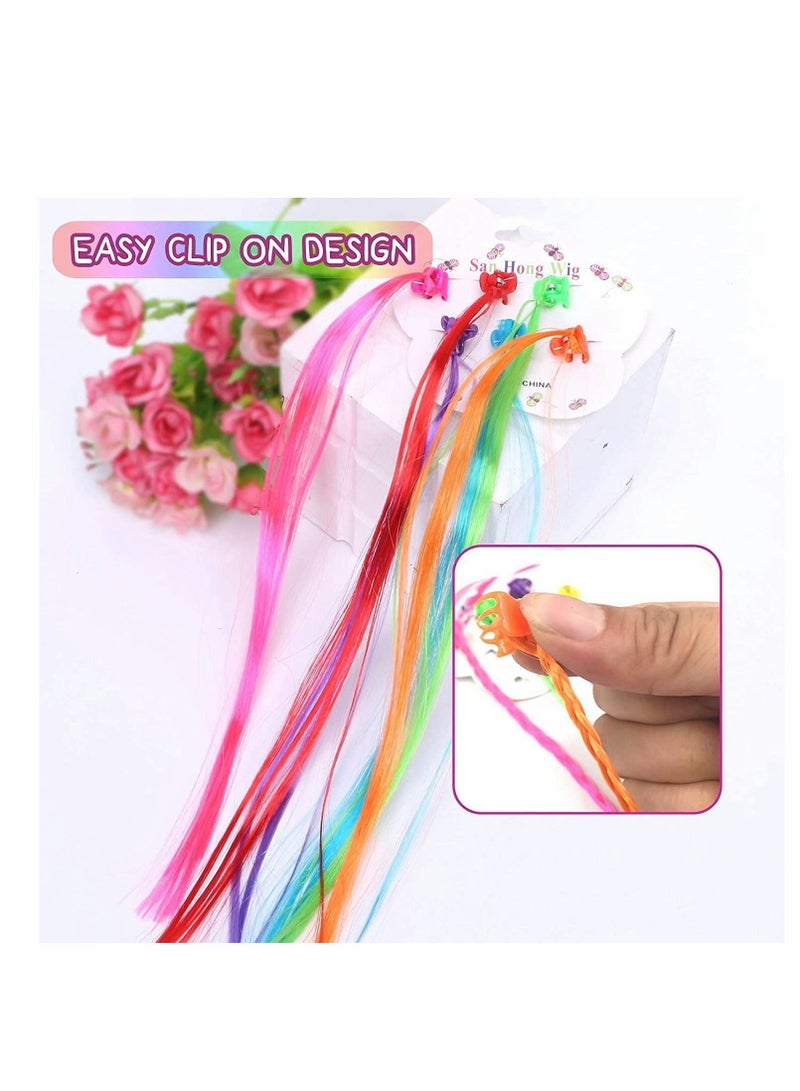 Generic Children's Hair Extensions with Hair Clips, Clip-on Rainbow Neon Braid Hair Extensions for Girls Hair Decoration Birthday Party Good for Children's Show 24Pcs - Image 3