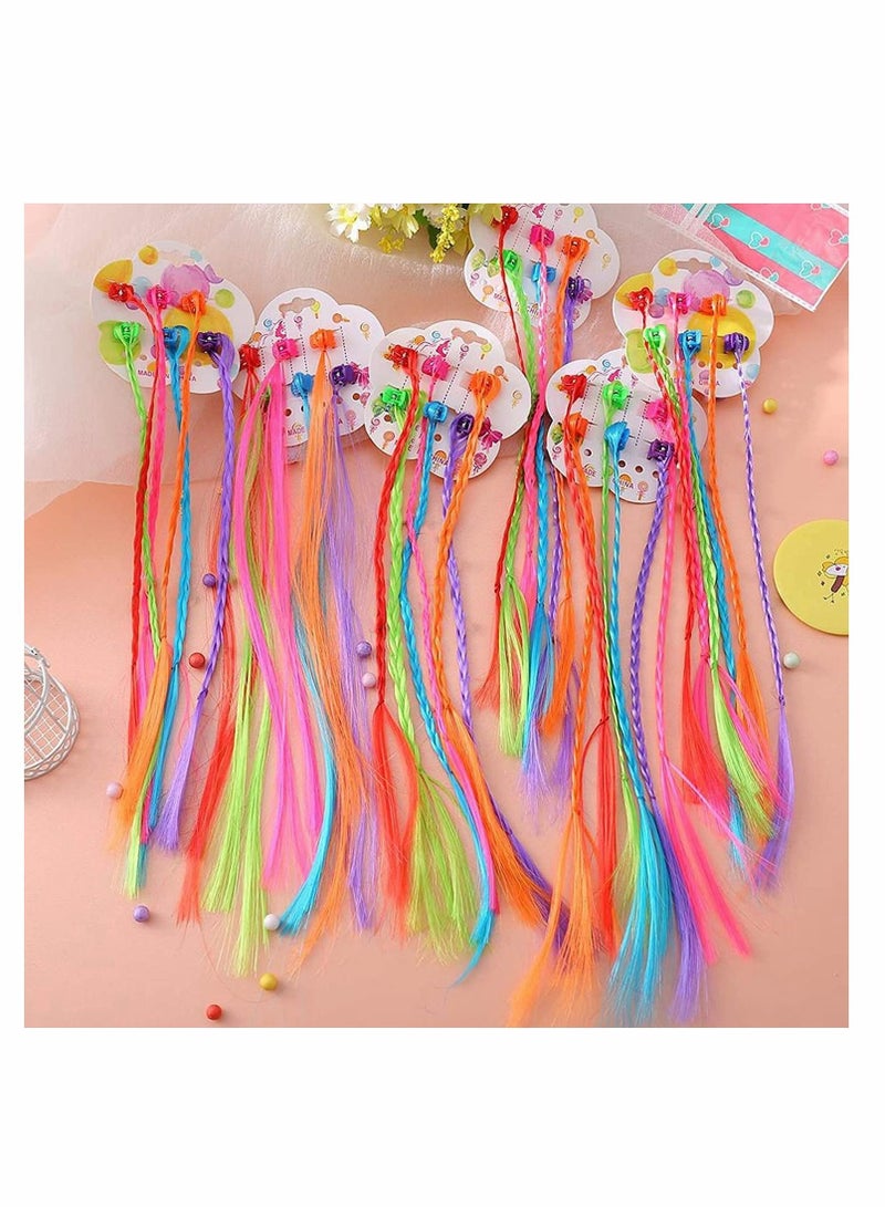 Generic Children's Hair Extensions with Hair Clips, Clip-on Rainbow Neon Braid Hair Extensions for Girls Hair Decoration Birthday Party Good for Children's Show 24Pcs - Image 4
