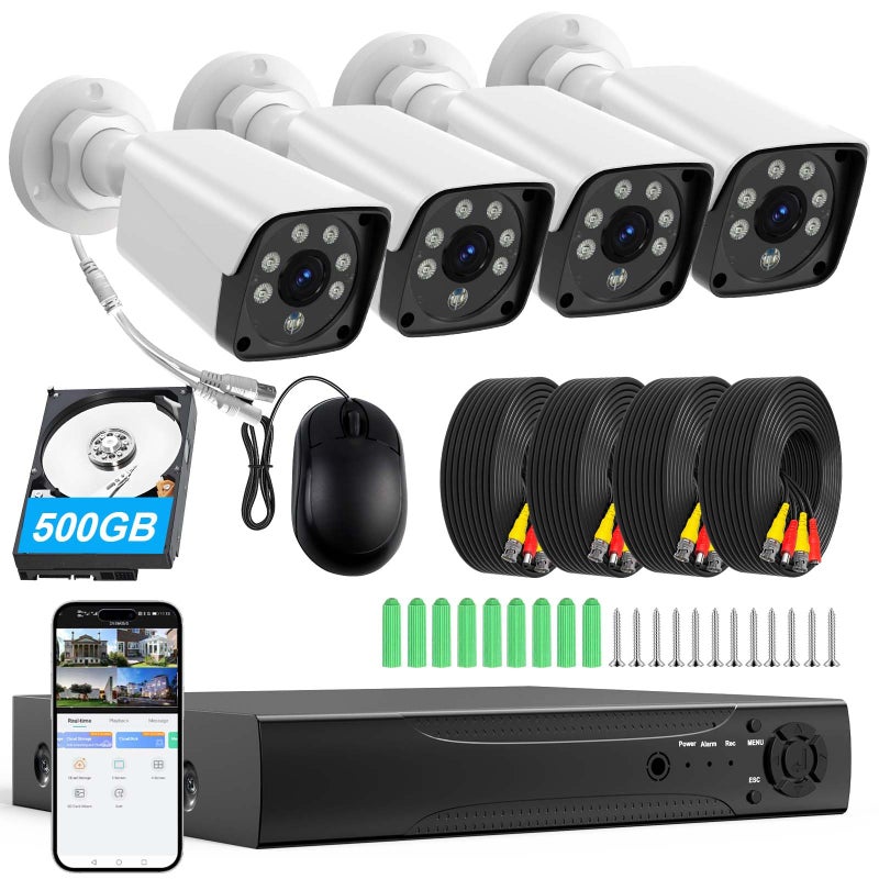 KTKTVE H.265+ Wired Security Camera DVR Kit System with AI Human Vehicle Detection, 4X 1920P 5MP IP67 Metallic Indoor/Outdoor Cameras IR Night Vision, 4K NVR 500GB HDD Included for 24/7 Recording - Image 1