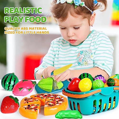 Shemira 100 PCS Cutting Play Food Toy for Kids Kitchen, Pretend Food Toys for Toddlers, Play Kitchen Toys Accessories with 2 Baskets, Fake Food/Fruit/Vegetable, Birthday Gifts for 3 4 5 Years Old Boys Girls - Image 4