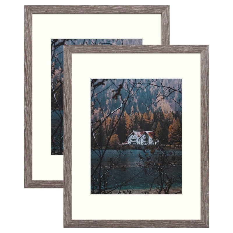 Frametory 11x14 Picture Frame with Mat for 8x10 Photo Country Rustic Style High Definition Glass Wide Molding Preinstalled Wall Mounting Hardware Rustic Brown 2 Pack