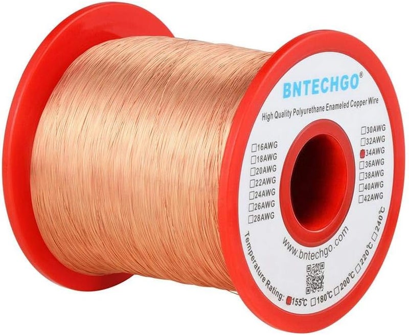 BNTECHGO 34 AWG Magnet Wire - Enameled Copper Wire - Enameled Magnet Winding Wire - 1.0 lb - 0.0063" Diameter 1 Spool Coil Natural Temperature Rating 155℃ Widely Used for Transformers Inductors - Image 1