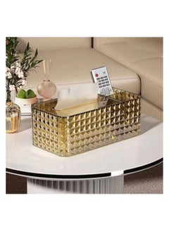 A chic and practical tissue box made of gold-colored acrylic