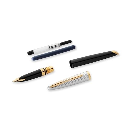 Waterman Carène Deluxe Fountain Pen, Gloss Black & Silver Plated with 23k Gold Clip, Fine Nib with Blue Ink Cartridge, Gift Box - Image 5