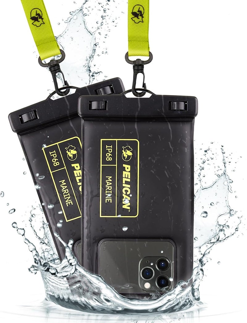 Pelican 2 Pack Marine - IP68 Waterproof Phone Pouch - Floating Case for iPhone 16 Pro Max/15 Pro Max/14 Pro Max/13 - Black/Hi-Vis Yellow - Image 1