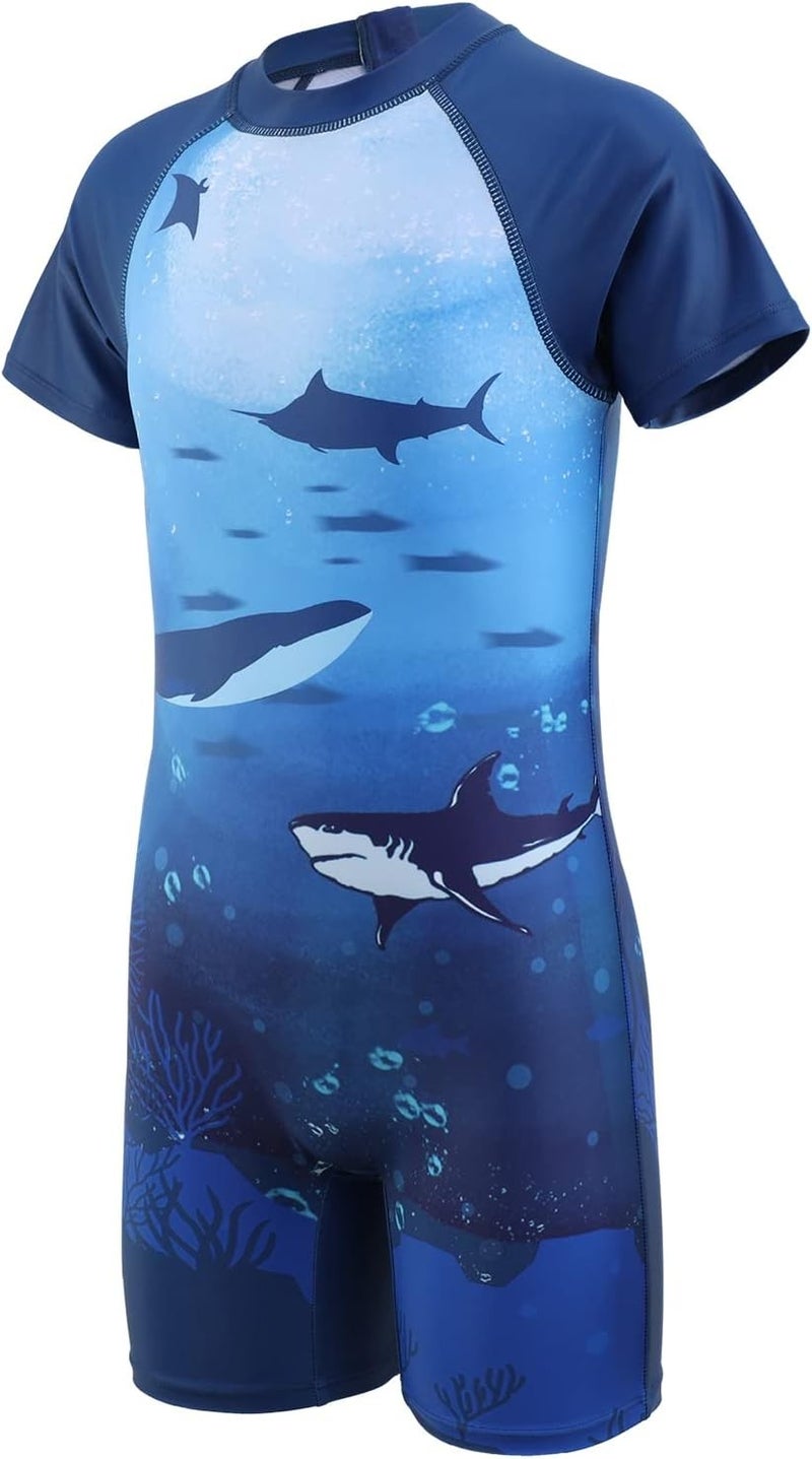 BLUEJW Boys Swimming Costume Kids Short Sleeve Swimsuit Boys One Piece Swimwear Child Rash Guard Bathing Suit 3-16 Years - Image 1