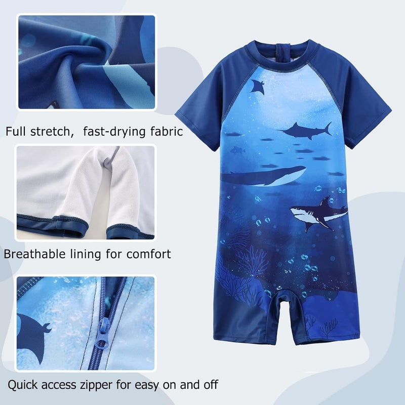 BLUEJW Boys Swimming Costume Kids Short Sleeve Swimsuit Boys One Piece Swimwear Child Rash Guard Bathing Suit 3-16 Years - Image 3