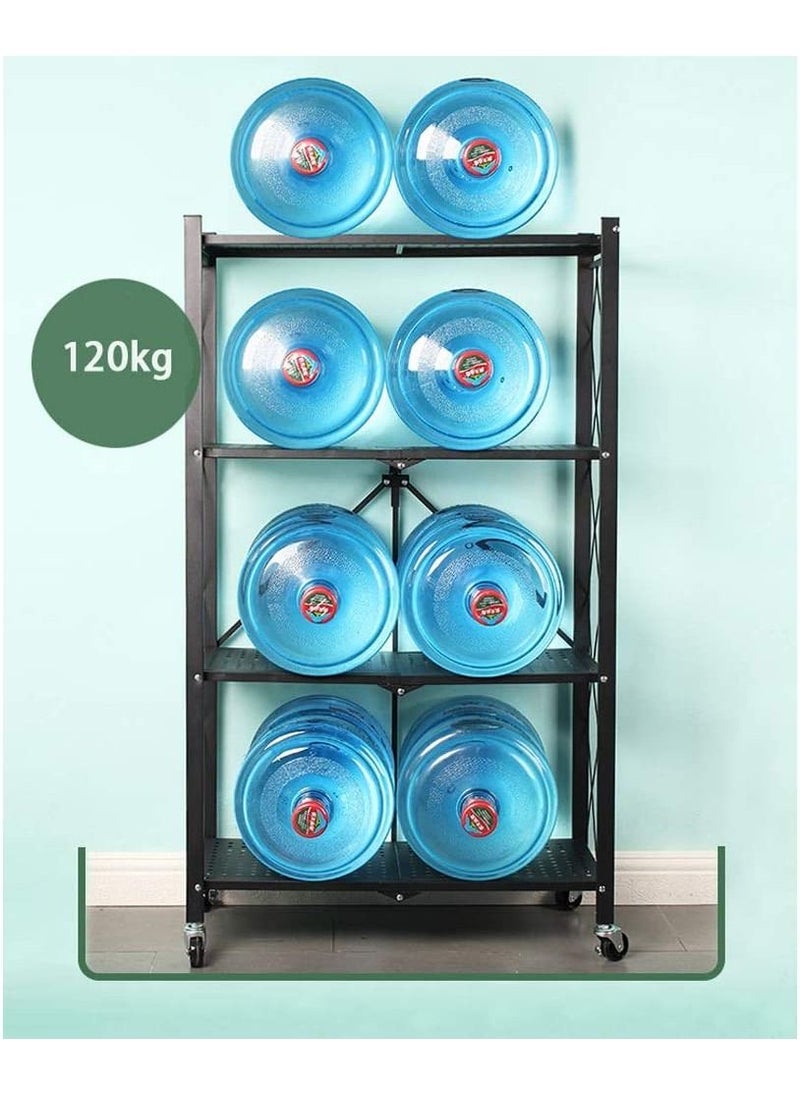 DubaiGallery Collapsible Standing Shelf, Modular Storage Shelf, Heavy Duty Metal Storage Rack with Wheels, Free Standing Storage Rack (Black, 4 Tiers)  - Image 1