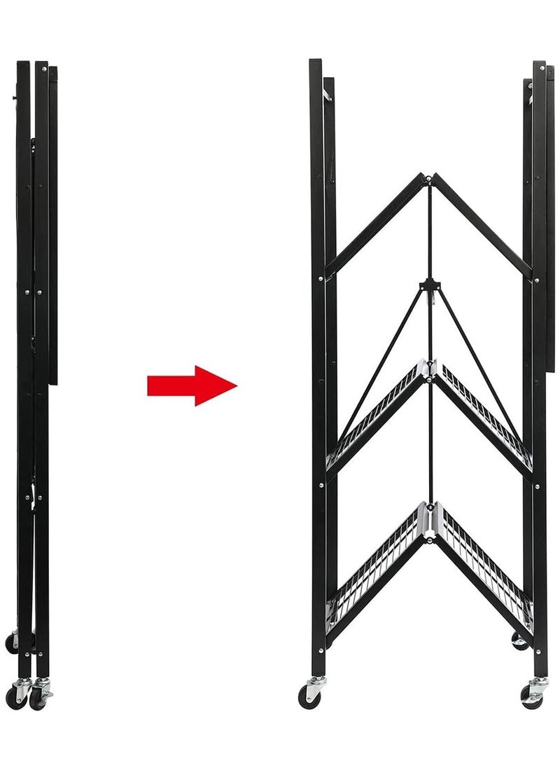 DubaiGallery Collapsible Standing Shelf, Modular Storage Shelf, Heavy Duty Metal Storage Rack with Wheels, Free Standing Storage Rack (Black, 4 Tiers)  - Image 5