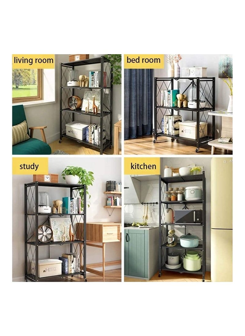 DubaiGallery Collapsible Standing Shelf, Modular Storage Shelf, Heavy Duty Metal Storage Rack with Wheels, Free Standing Storage Rack (Black, 4 Tiers)  - Image 4