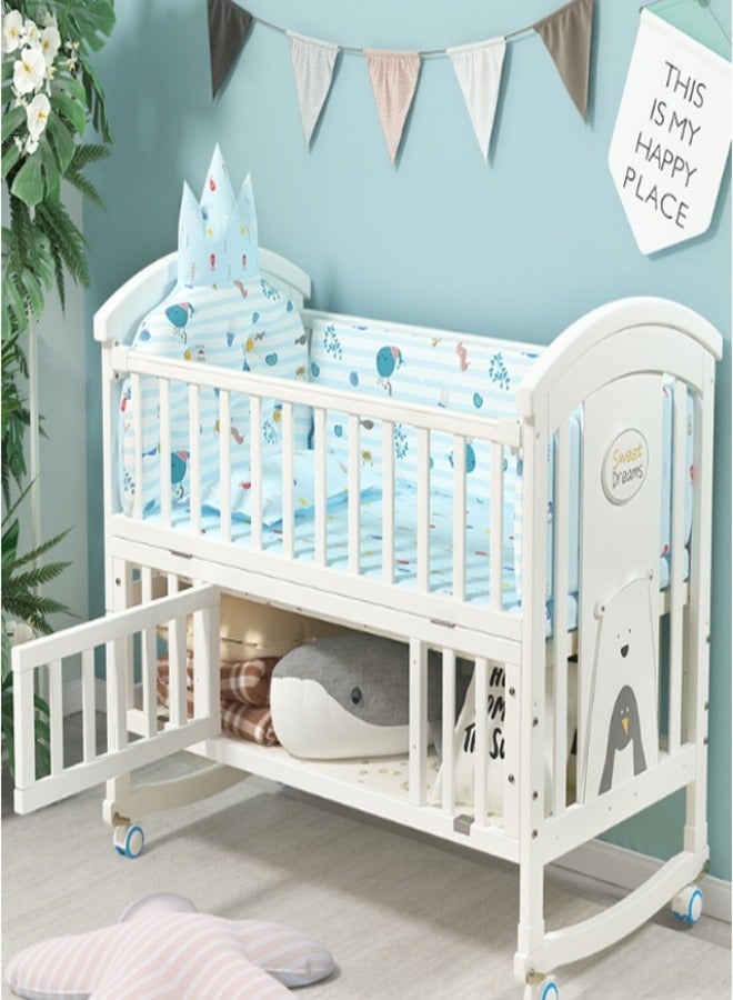 bellanina Multi Function Wooden Baby Crib with Adjustable Height, Swivel Wheels, and Rocking Feature - Image 1