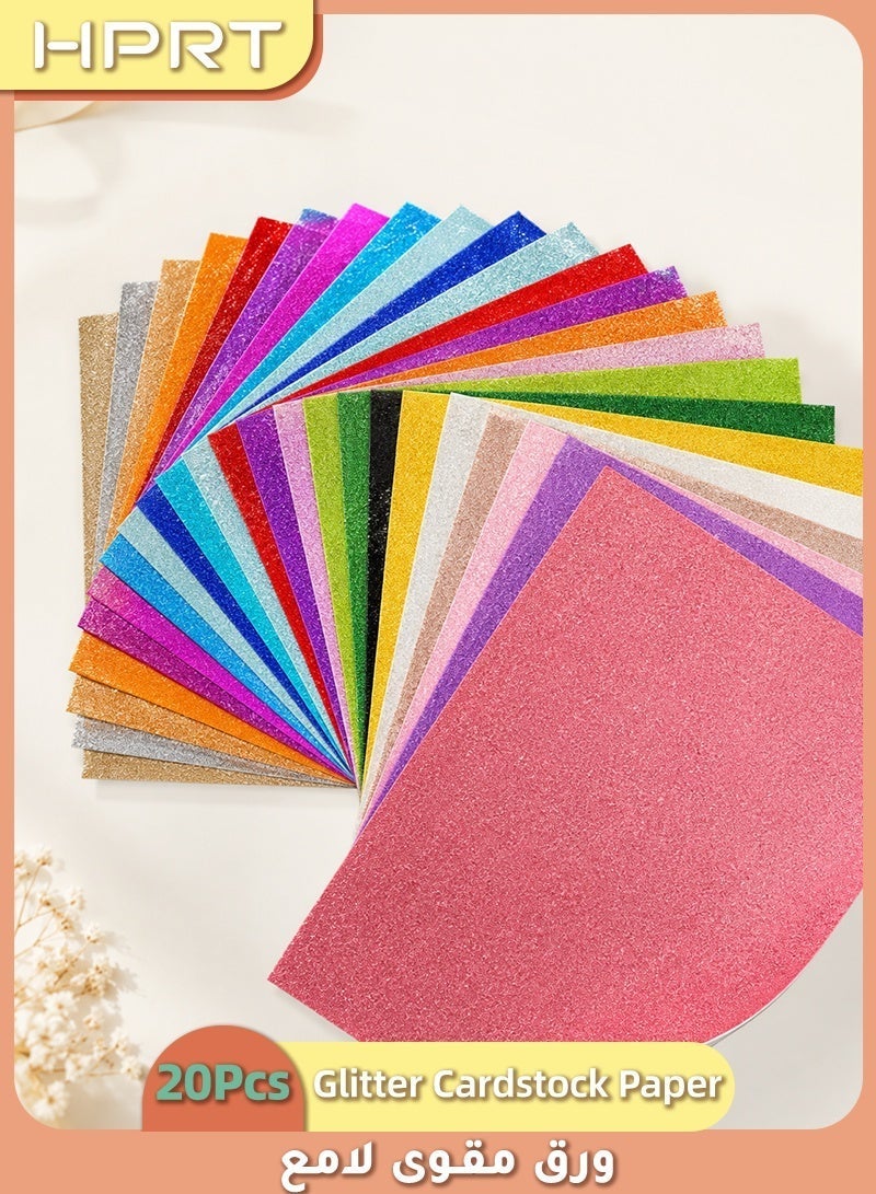 HPRT Glitter Cardstock Paper, 20 Sheets in 20 Colors, A4 Paper with Sparkle Front and White Back for Card Making, Gift Wrapping, Scrapbooking and DIY Crafts (Multicolor, 29.7 × 21 cm) - Image 1