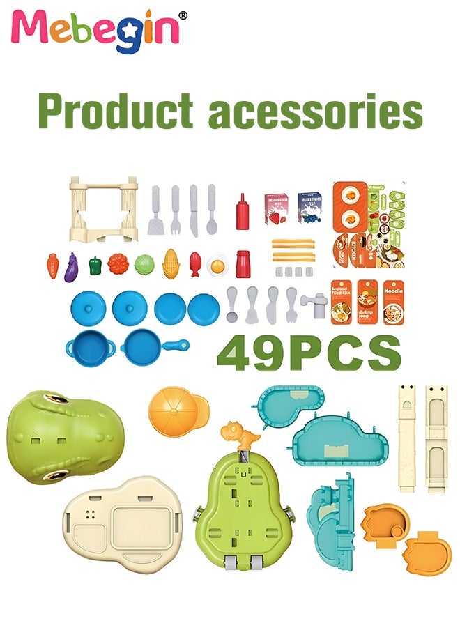 MEBEGIN 49 Pcs Dinosaur-shaped Kitchen Playset with Trolley Case, 3 in 1 Kitchen Pretend Toy, Simulation Kitchen Toys Set with Various Vivid Foods, Creative Safety Play House Toys, Ideal Gift for Kids Aged 3+  - Image 5