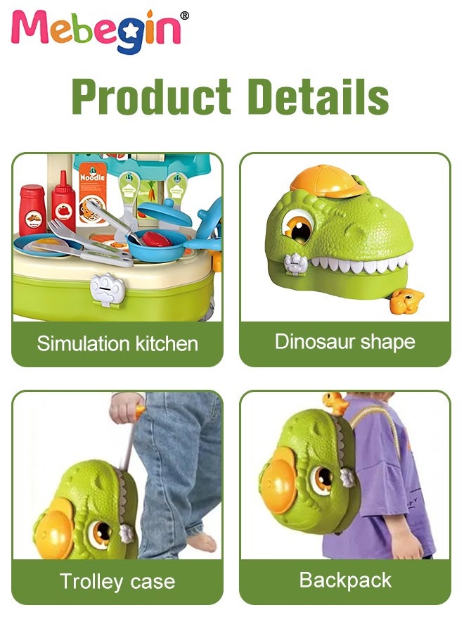 MEBEGIN 49 Pcs Dinosaur-shaped Kitchen Playset with Trolley Case, 3 in 1 Kitchen Pretend Toy, Simulation Kitchen Toys Set with Various Vivid Foods, Creative Safety Play House Toys, Ideal Gift for Kids Aged 3+  - Image 4
