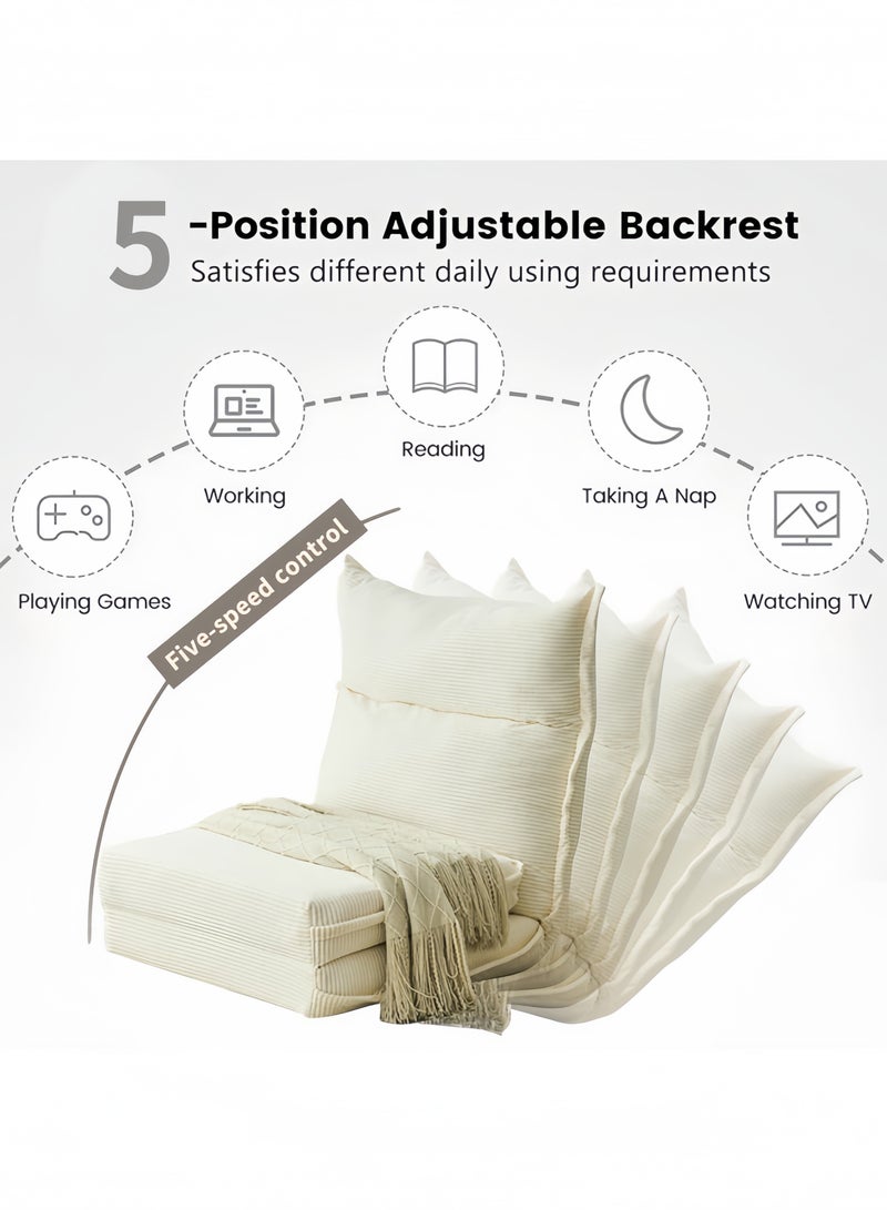 Generic Floor Sofa with Back Support, 5 Reclining Poistion Adjustable Sofa Bed, Folding Lazy Sofa, Floor Lounge Chair, Gaming Recliner Bed for Sleeping, Gaming, Reading White  - Image 3