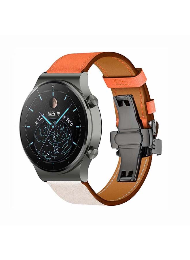 نيبمينينت سوار بديل من الجلد الطبيعي مقاس 22 مم لساعة هواوي GT2 برو برتقالي/بيج - Image 2