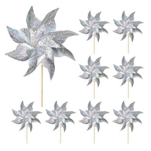 HOOSUN 10 Pack Reflective Pinwheels for Yard and GardenWind Spinners Outdoor Bird Scare DevicesSparkly Windmills for Garden Decor Scare Birds Away Wind Spinners for Outside Patio Yard Lawn - Image 1