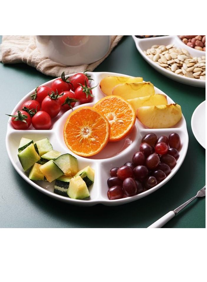 Morlife Household Round Five-Compartment Platter Porcelain Plate Snack Fruit Platter 25.5*25.5*3.5CM - Image 3