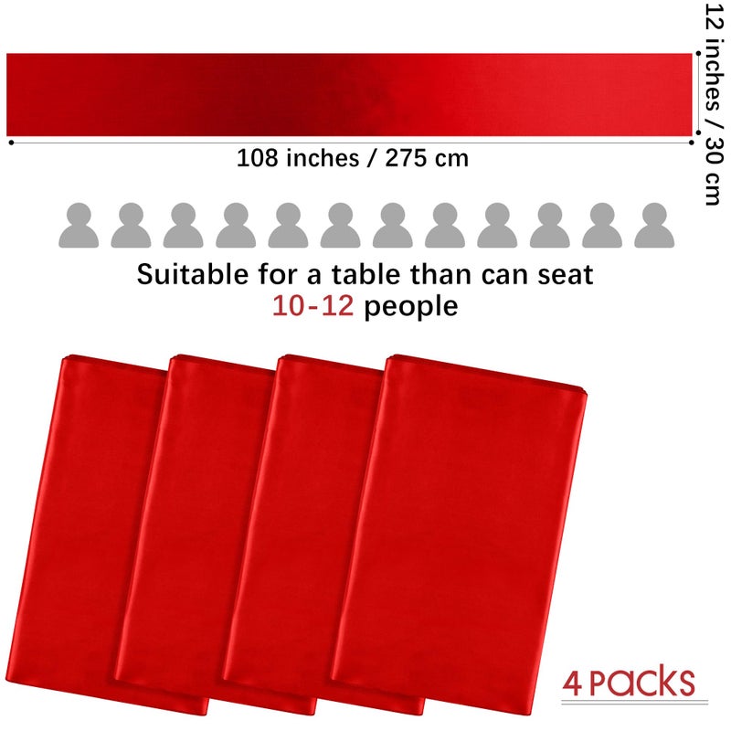 ANECO 4 Pack Satin Table Runner 12 x 108Inch Long Bright Silk and Smooth Fabric Party Table Runner for Wedding Banquet Party Decoration- Red - Image 2