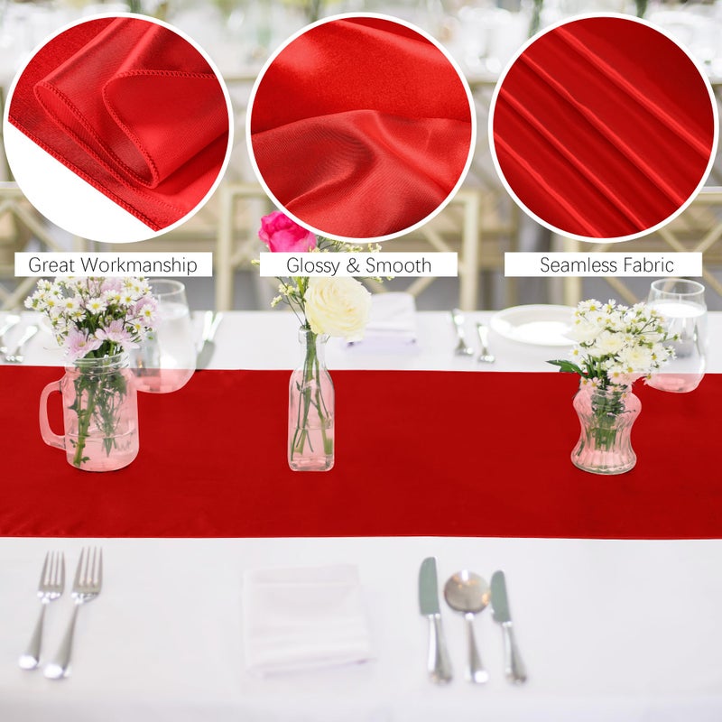 ANECO 4 Pack Satin Table Runner 12 x 108Inch Long Bright Silk and Smooth Fabric Party Table Runner for Wedding Banquet Party Decoration- Red - Image 3