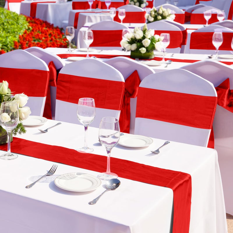 ANECO 4 Pack Satin Table Runner 12 x 108Inch Long Bright Silk and Smooth Fabric Party Table Runner for Wedding Banquet Party Decoration- Red - Image 5