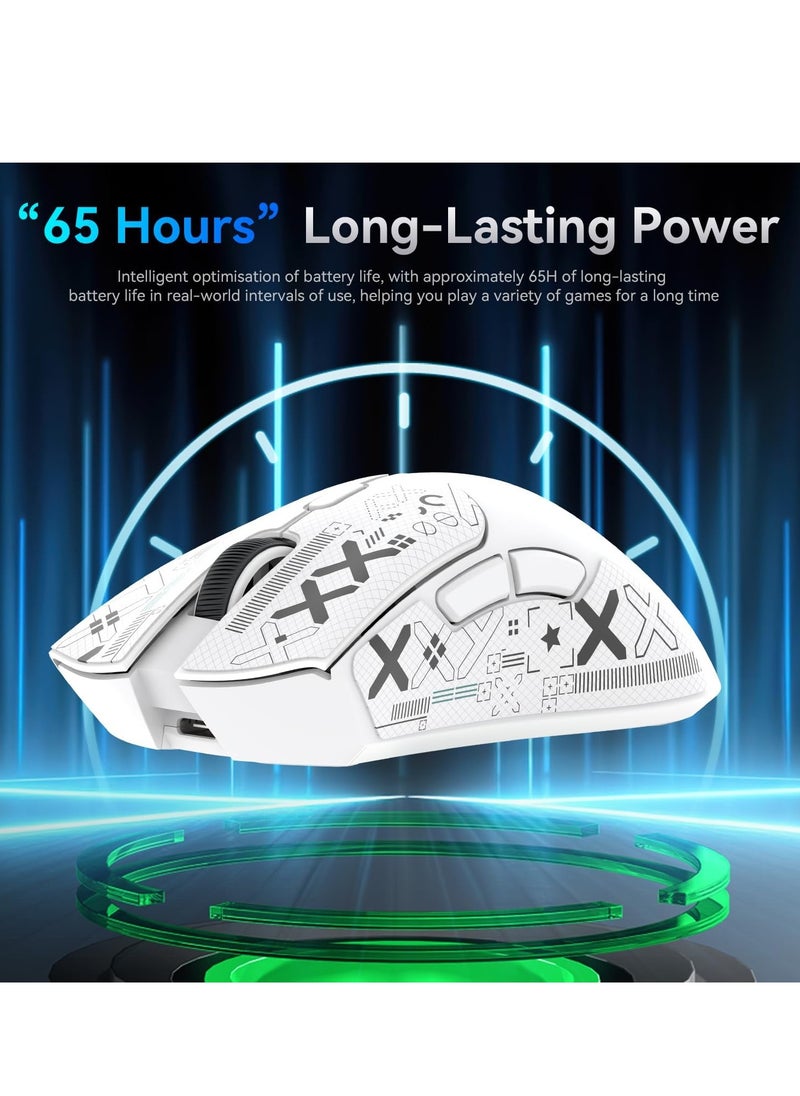Attack Shark R1 Wireless Gaming Mouse,Tri-Mode Connection (2.4G/Wired/BT5.2),55g Lightweight,18K DPI Optical Sensor,HUYU 20 Million Key Life,Ergonomic Design,for PC/Laptop/Win/Mac(White+Sticker)  - Image 4