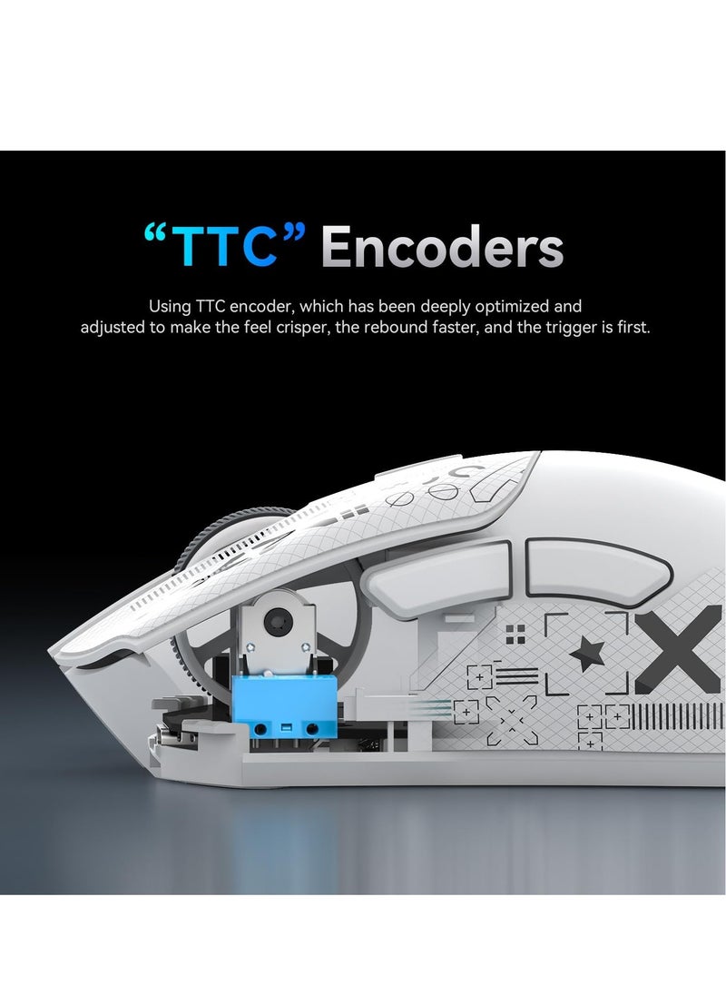 R1 Wireless Gaming Mouse,Tri-Mode Connection (2.4G/Wired/BT5.2),55g Lightweight,18K DPI Optical Sensor,HUYU 20 Million Key Life,Ergonomic Design,for PC/Laptop/Win/Mac(White+Sticker)