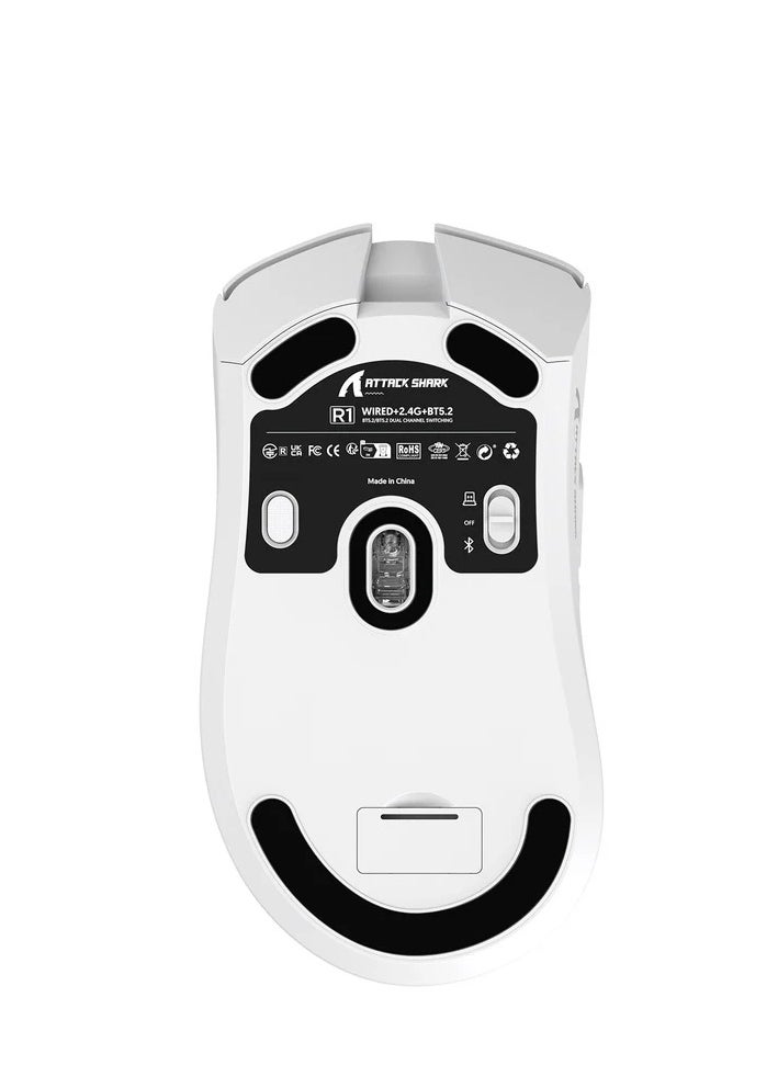 R1 Wireless Gaming Mouse,Tri-Mode Connection (2.4G/Wired/BT5.2),55g Lightweight,18K DPI Optical Sensor,HUYU 20 Million Key Life,Ergonomic Design,for PC/Laptop/Win/Mac(White+Sticker)
