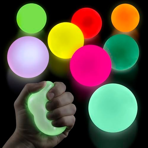 KETAR 8 Pcs Glow in The Dark Sticky Balls for Ceiling 2 Reusable Neon Soft TPR Glow Ball After Light Exposure SelfAdhesive Sensory Squishy Balls Good for Relaxation Party Favors for Celebrations - Image 1