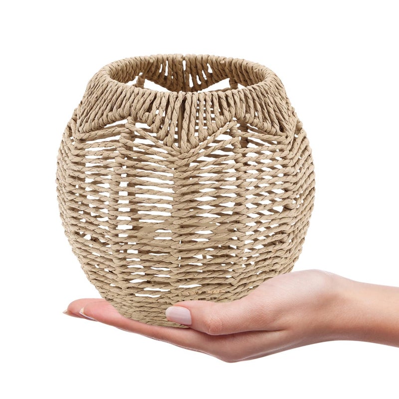 Cabilock Woven Lamp Shade with Metal Frame, Boho Round Small Lampshade Replacement, Woven Light Shade for Pendant Chandelier Wall Sconces Ceiling Fan Light Covers, 5.5x5.9 Inch, Khaki - Image 3