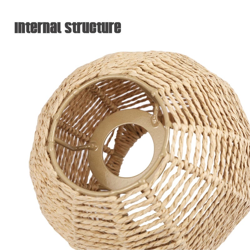 Cabilock Woven Lamp Shade with Metal Frame, Boho Round Small Lampshade Replacement, Woven Light Shade for Pendant Chandelier Wall Sconces Ceiling Fan Light Covers, 5.5x5.9 Inch, Khaki - Image 4