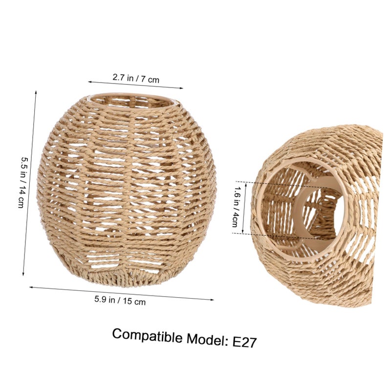 Cabilock Woven Lamp Shade with Metal Frame, Boho Round Small Lampshade Replacement, Woven Light Shade for Pendant Chandelier Wall Sconces Ceiling Fan Light Covers, 5.5x5.9 Inch, Khaki - Image 2