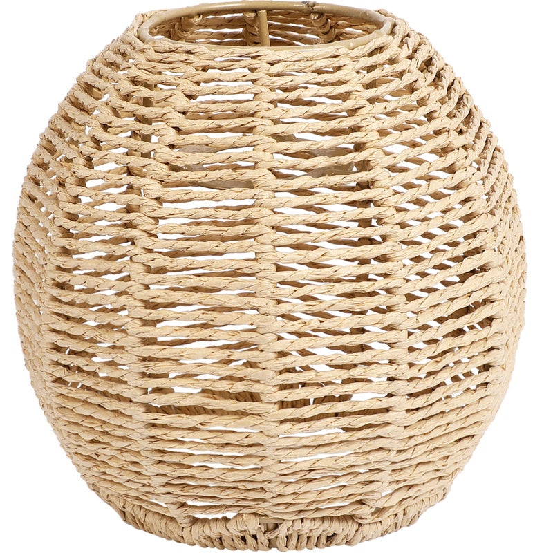 Cabilock Woven Lamp Shade with Metal Frame, Boho Round Small Lampshade Replacement, Woven Light Shade for Pendant Chandelier Wall Sconces Ceiling Fan Light Covers, 5.5x5.9 Inch, Khaki - Image 1