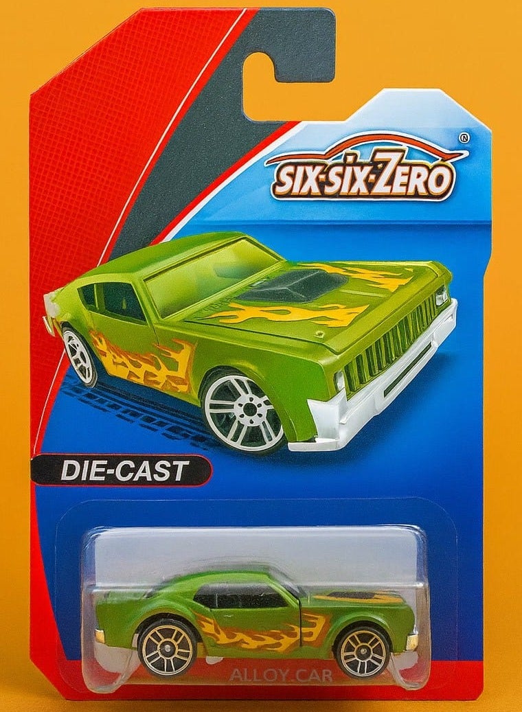 Six-Six-Zero Die-Cast Alloy Car – Muscle Car Design, Green with Flame Decals, Collectible Toy Vehicle - Image 2